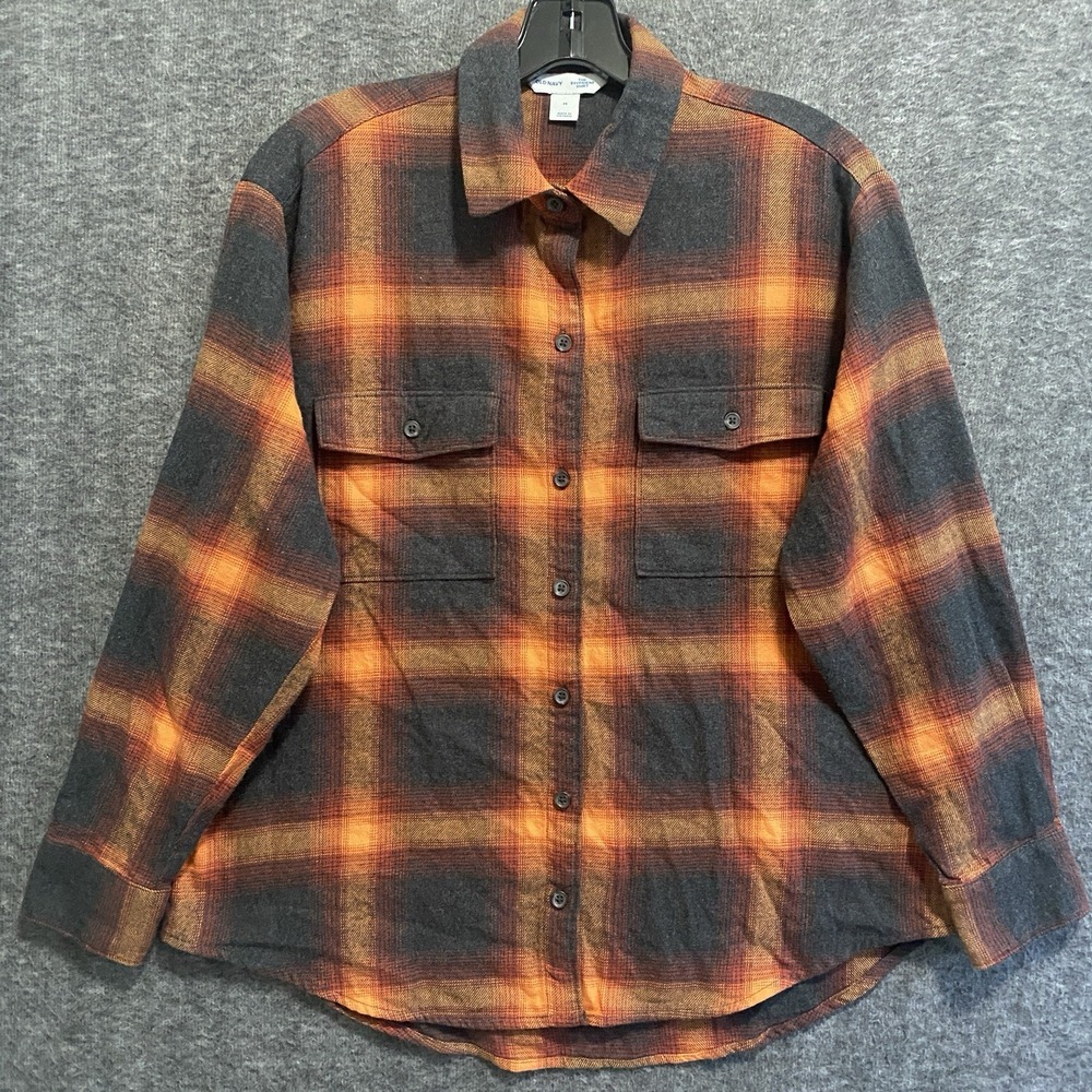 Old Navy Evermore Swiftie Flannel Top Womens M Orange Plaid The Boyfriend Shirt